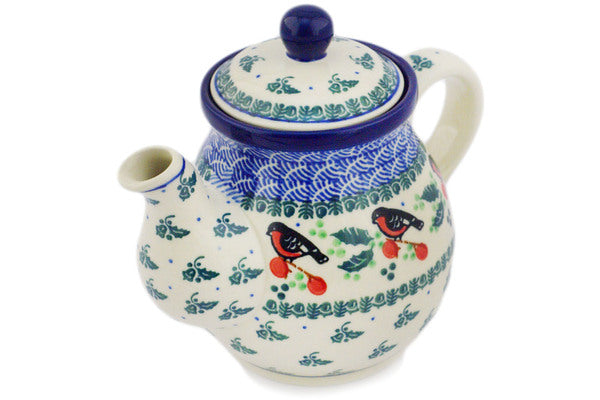 Tea or Coffee Pot 20 oz Holly Robin Theme – Polish ♥ Pottery