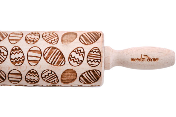 Wooden Rolling Pin 9" Easter Eggs Theme