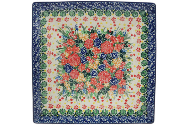 Square Plate 10" Red Bouquet Theme UNIKAT