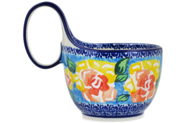 Bowl with Loop Handle 16 oz Matisse Flowers Golden Theme UNIKAT