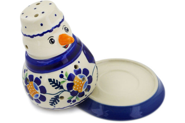 Snowman Candle Holder 5" Orange And Blue Flower Theme