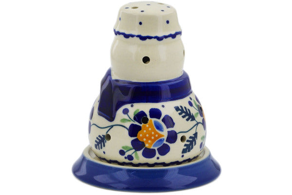 Snowman Candle Holder 5" Orange And Blue Flower Theme