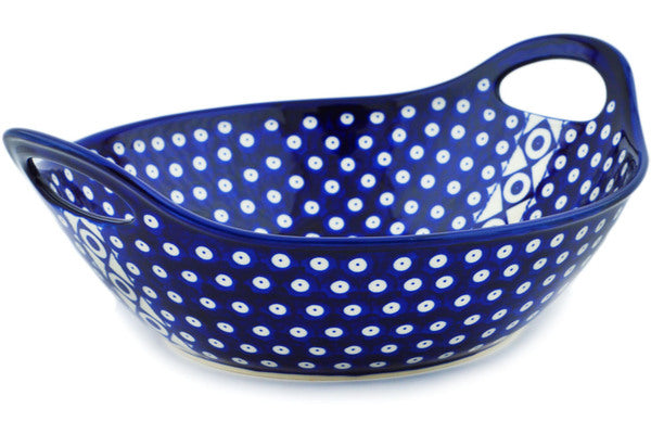 Bowl with Handles 12-inch Retro Peacock Theme