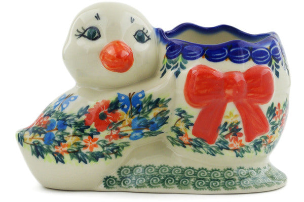 Duck Shaped Jar 7" Ring Of Flowers Theme UNIKAT