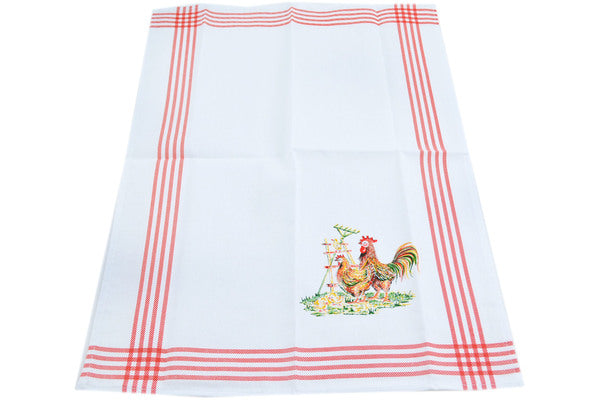 Set of 2 Kitchen Towels 24" Roosting Couple Red Theme
