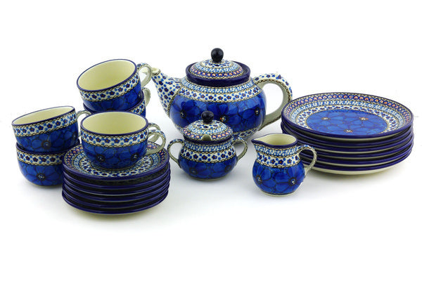 Tea or Coffee Set for Six 40 oz Cobalt Poppies Theme UNIKAT