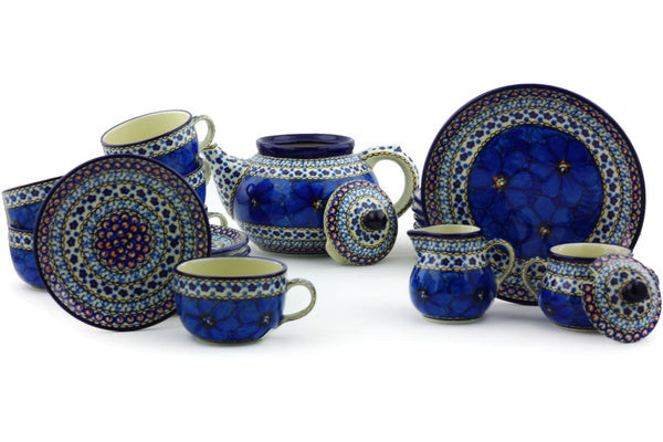 Tea or Coffee Set for Six 40 oz Cobalt Poppies Theme UNIKAT