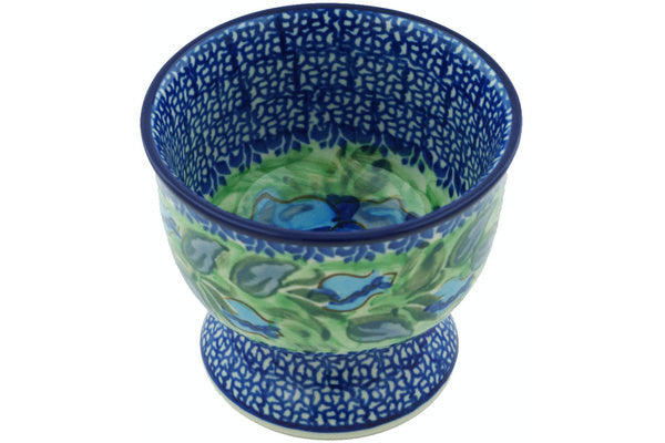 Bowl with Pedestal 4" Matisse Flowers Cobalt Theme UNIKAT