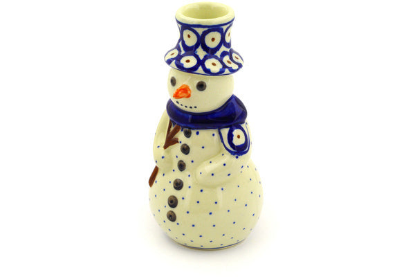 Snowman Candle Holder 6" Red Eyed Peacock Theme