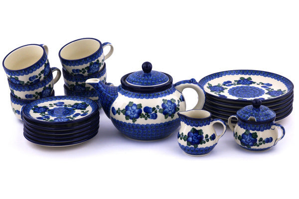 Tea or Coffee Set for Six 40 oz Blue Poppies Theme