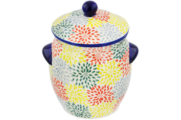 Jar with Lid and Handles 11" Pastel Garden Theme UNIKAT