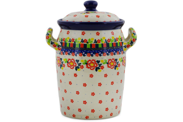 Jar with Lid and Handles 11" Floral Puzzles Theme UNIKAT