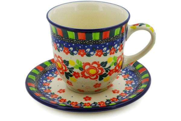 Cup with Saucer 10 oz Floral Puzzles Theme UNIKAT