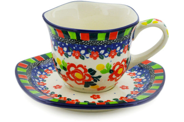 Cup with Saucer 8 oz Floral Puzzles Theme UNIKAT