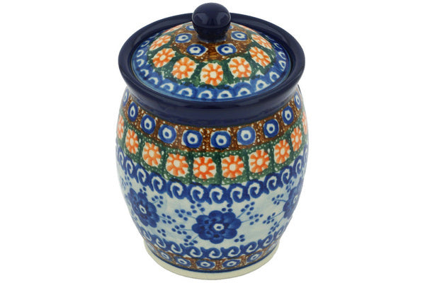 Jar with Lid 5" Dancing Blue Poppies Theme UNIKAT