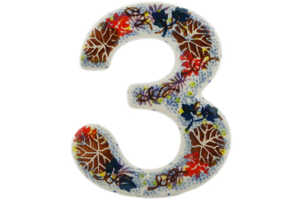 House Number THREE (3) 4-inch Autumn Falling Leaves Theme UNIKAT