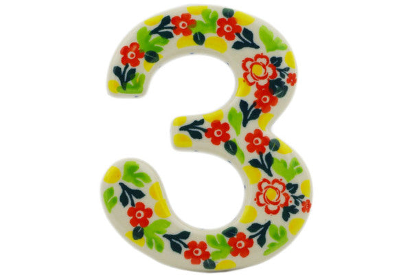 House Number THREE (3) 4-inch Floral Puzzles Theme UNIKAT