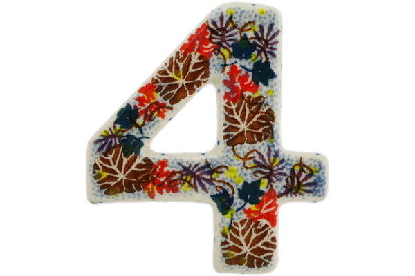 House Number FOUR (4) 4-inch Autumn Falling Leaves Theme UNIKAT