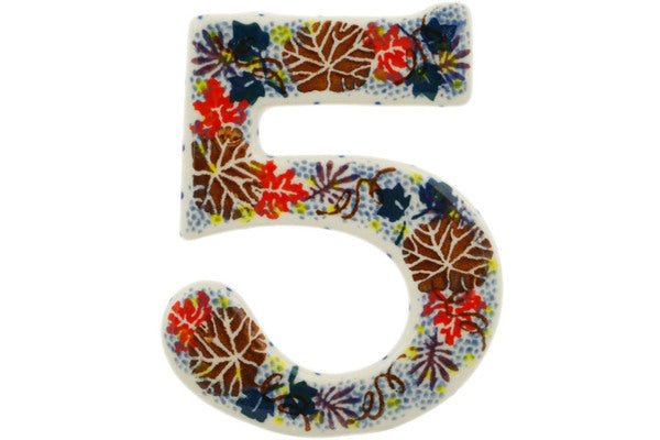 House Number FIVE (Five) 4-inch Autumn Falling Leaves Theme UNIKAT