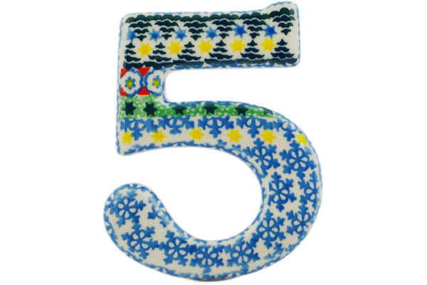 House Number FIVE (Five) 4-inch Christmas Forest Theme UNIKAT