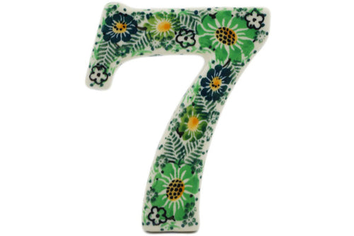 House Number SEVEN (7) 4-inch Green Wreath Theme UNIKAT