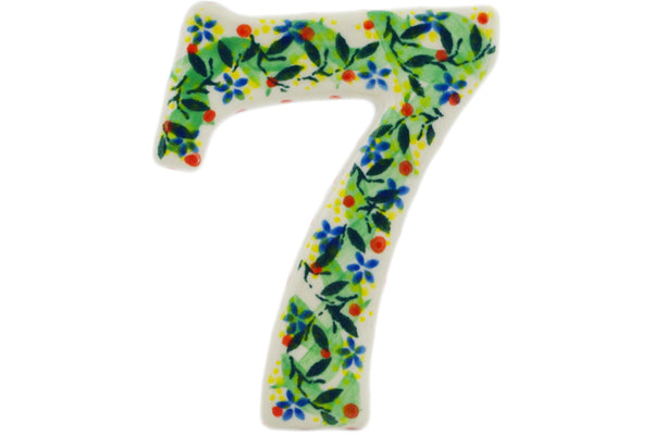 House Number SEVEN (7) 4-inch Yellow Garden Theme UNIKAT