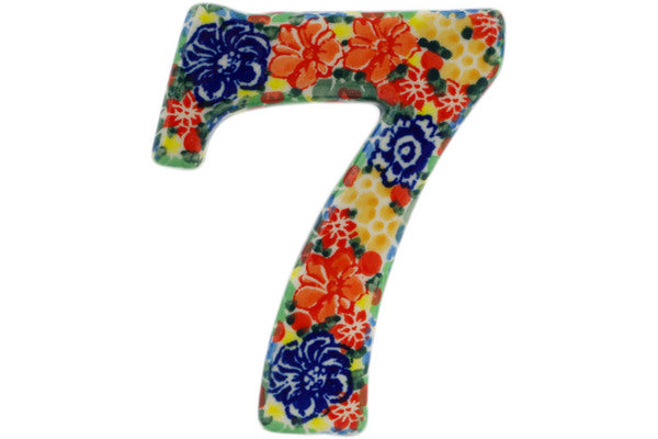 House Number SEVEN (7) 4-inch Red Bouquet Theme UNIKAT