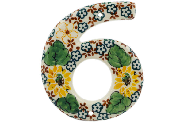 House Number Six (6) 4-inch Country Sunflower Theme UNIKAT