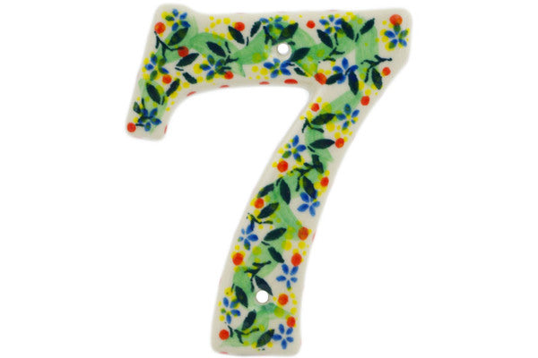 House Number SEVEN (7) 4-inch Yellow Garden Theme UNIKAT