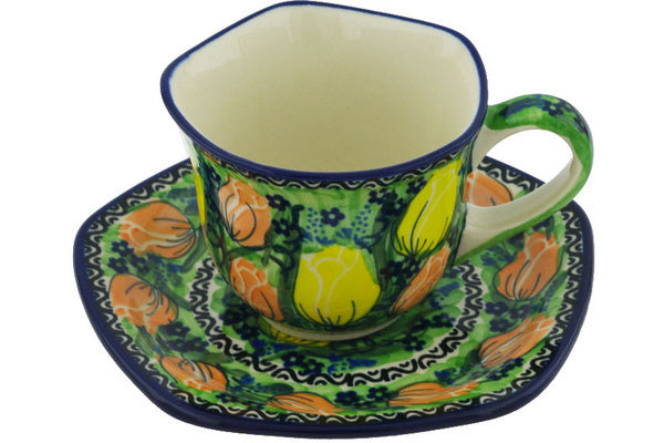 Cup with Saucer 8 oz Easter Rose Theme UNIKAT